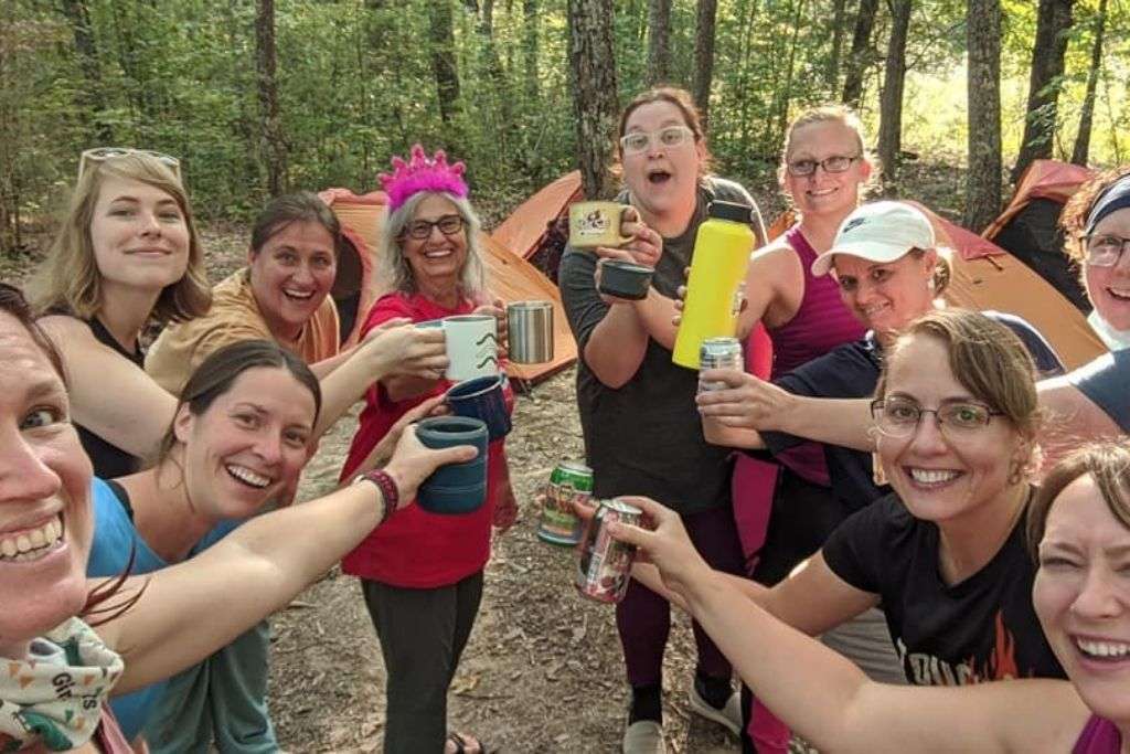 A group of women on a camping birthday trip