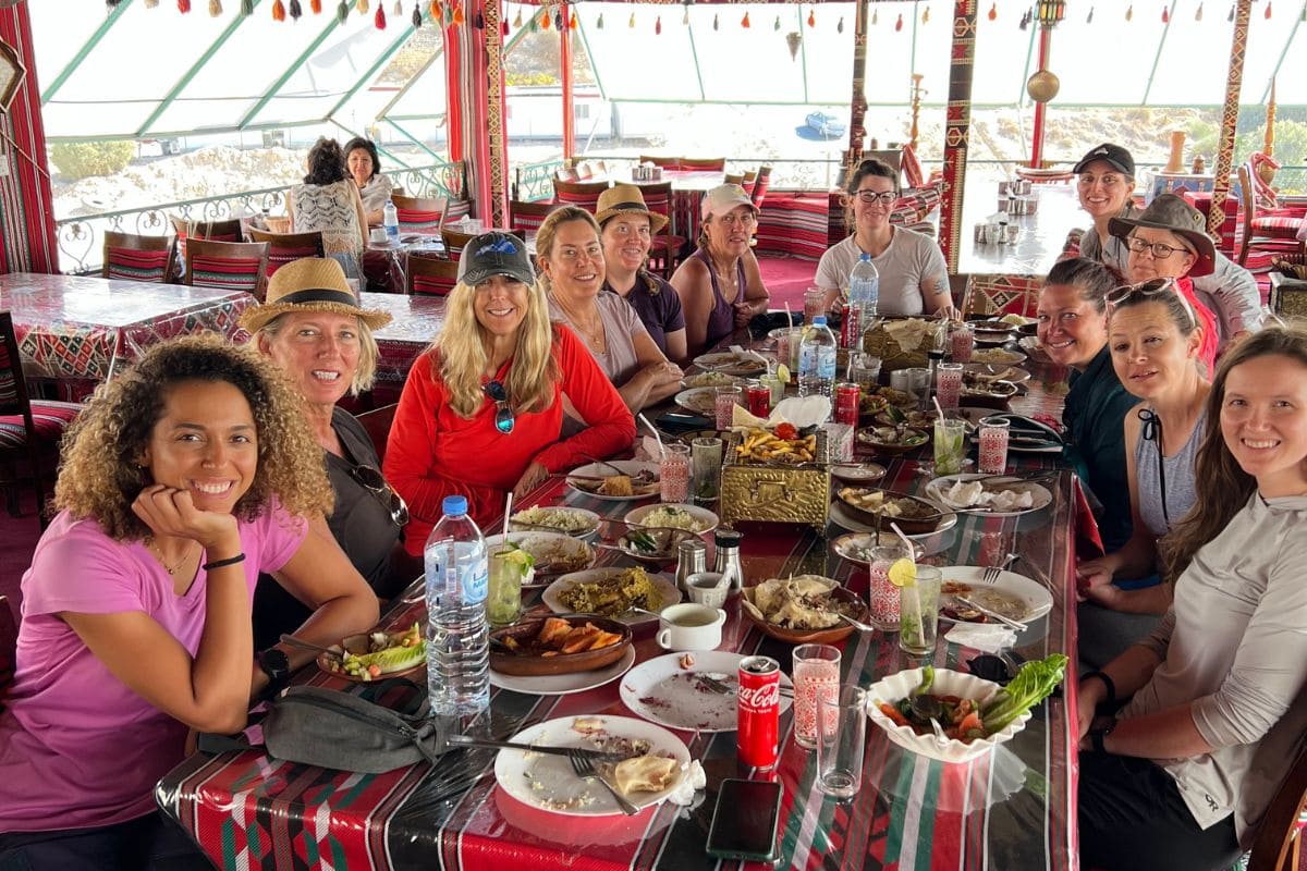 women's tour group eating lunch in jordan