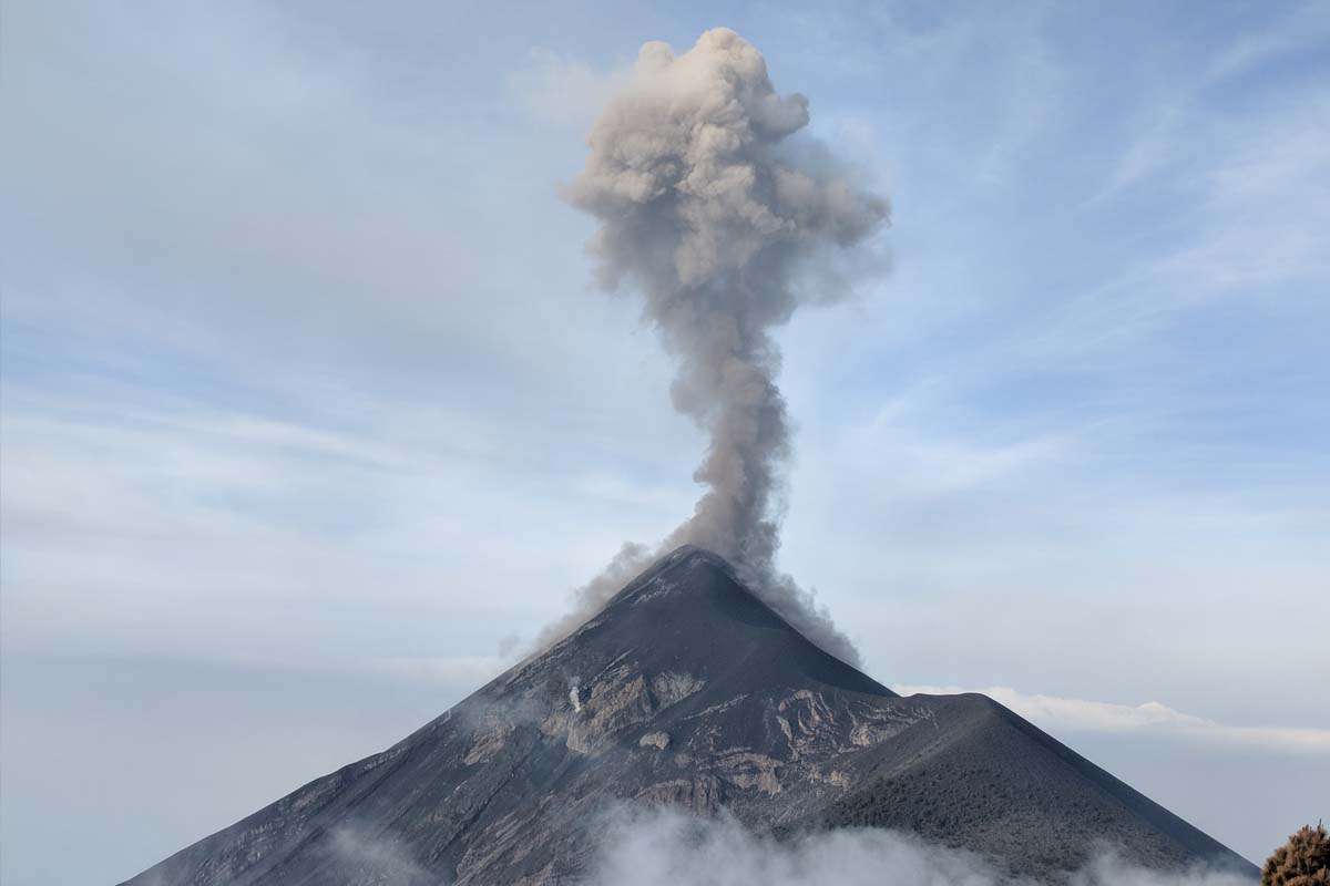 View of Fuego erupting, from the summit of Acatenango