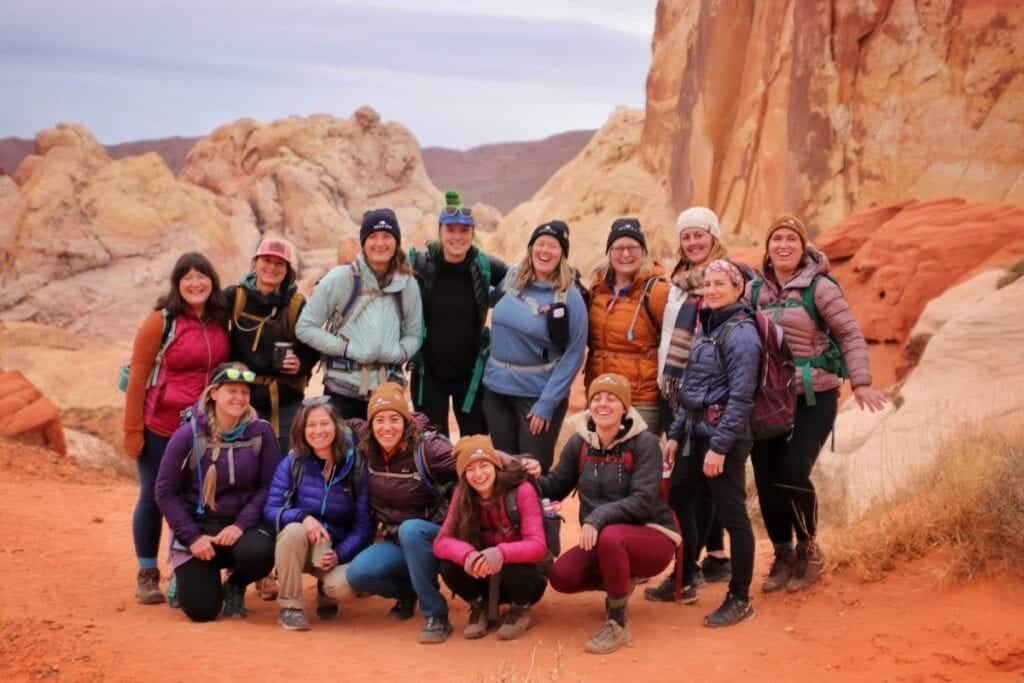 Explorer Chick guides for women-only adventure travel groups. They are on a team retreat in Valley of Fire State Park
